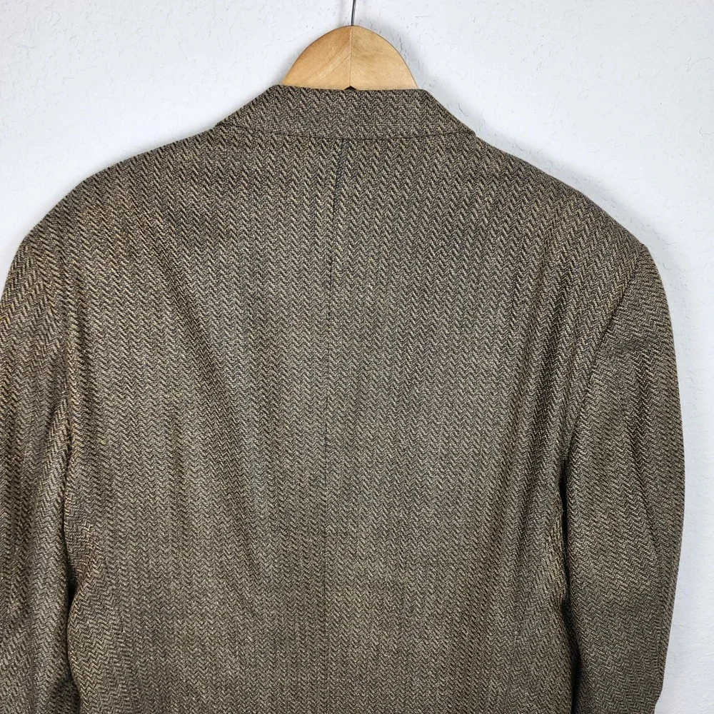 Joseph Abboud Patrick James Silk Wool Herringbone Blazer 46R Brown Vintage Work